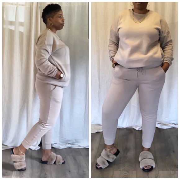 Zenana Outfitters Pants - Two Piece Sweatshirt Jogger Set Ash Mocha Color XL